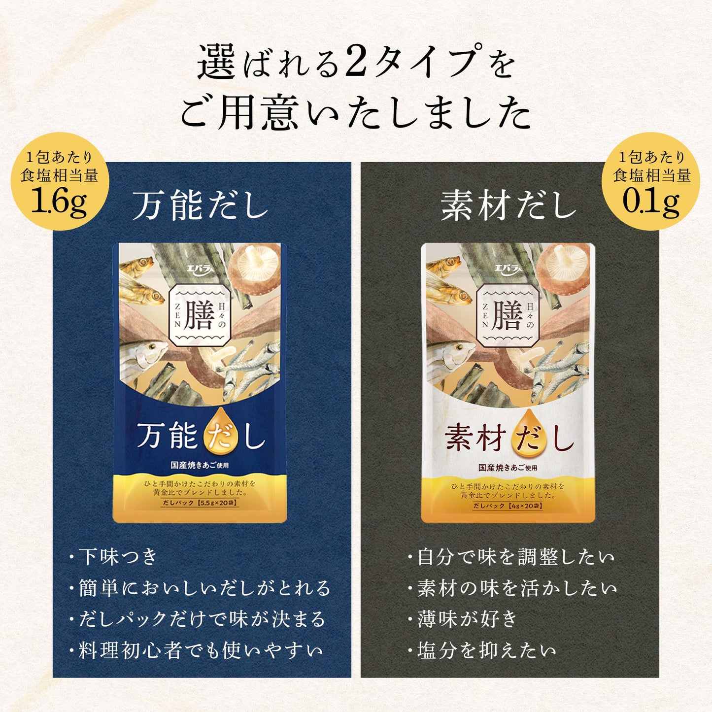日々の膳 万能だし＋素材だし お試しセット 各20包入り